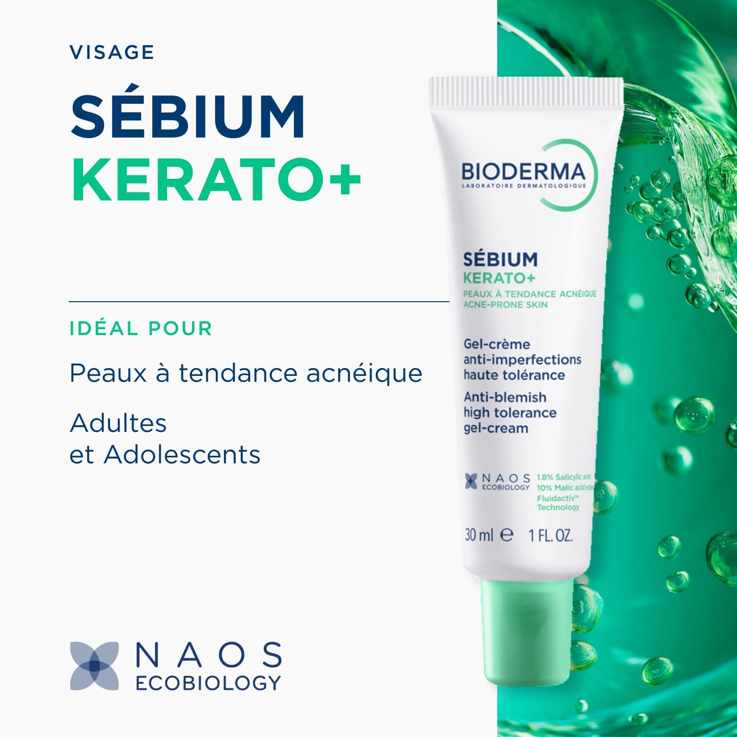 بيوديرما سيبيوم كيراتـو+ جل كريم مضاد للعيوب للبشرة المعرضة لحب الشباب – 30 مل