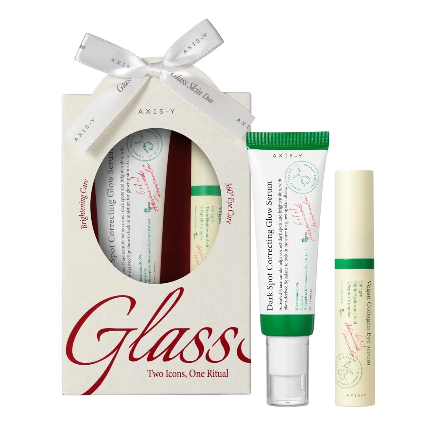 مجموعة البشرة زجاجية سيروم مصحح للبقع الداكنة و اثار الحبوب + سيروم العين من اكسيس واي  (2 قطع)