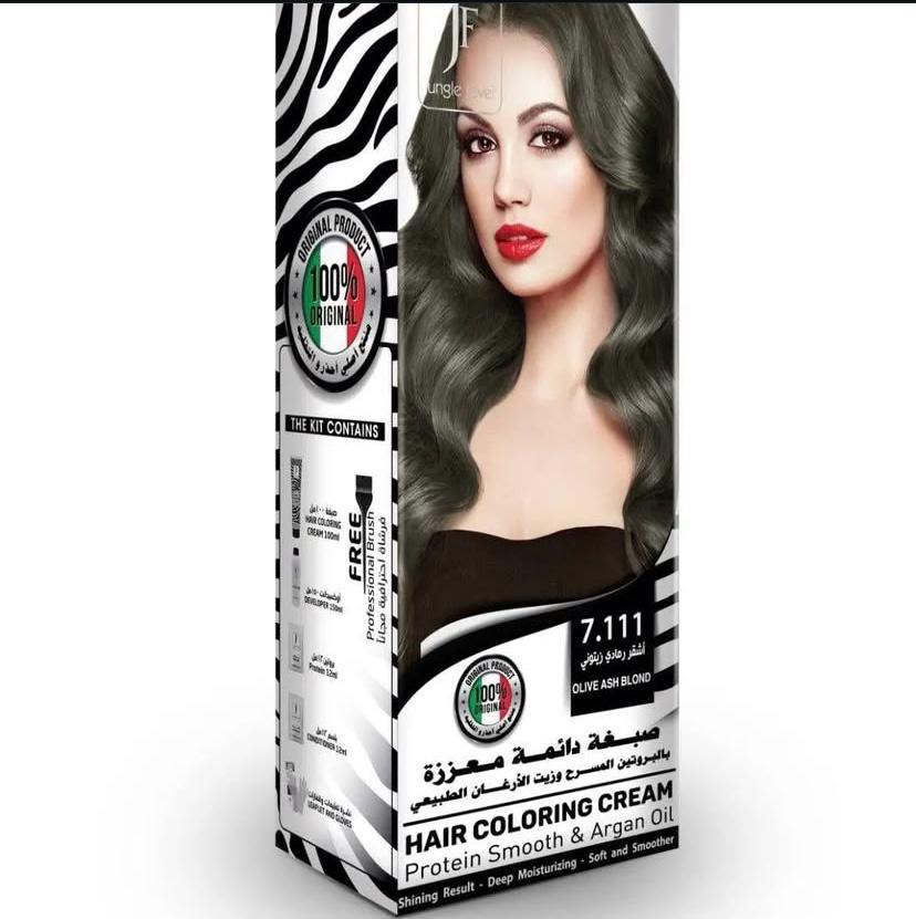 صبغة شعر دائمة معززة بزيت الارغان اشقر رمادي زيتوني 7.111 من جنغل فيفر