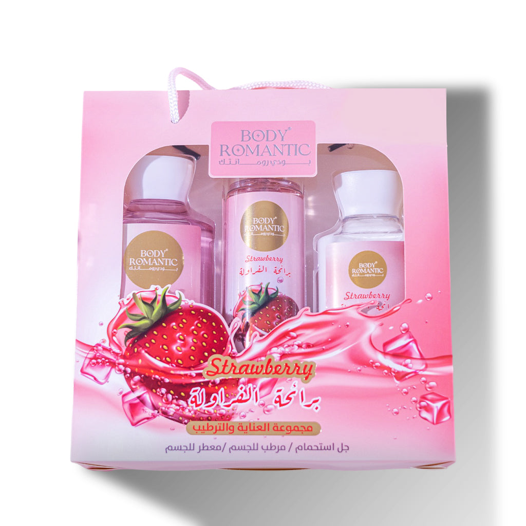 مجموعة عناية متكاملة برائحة الفراولة من بودي رومانتك – 3 قطع