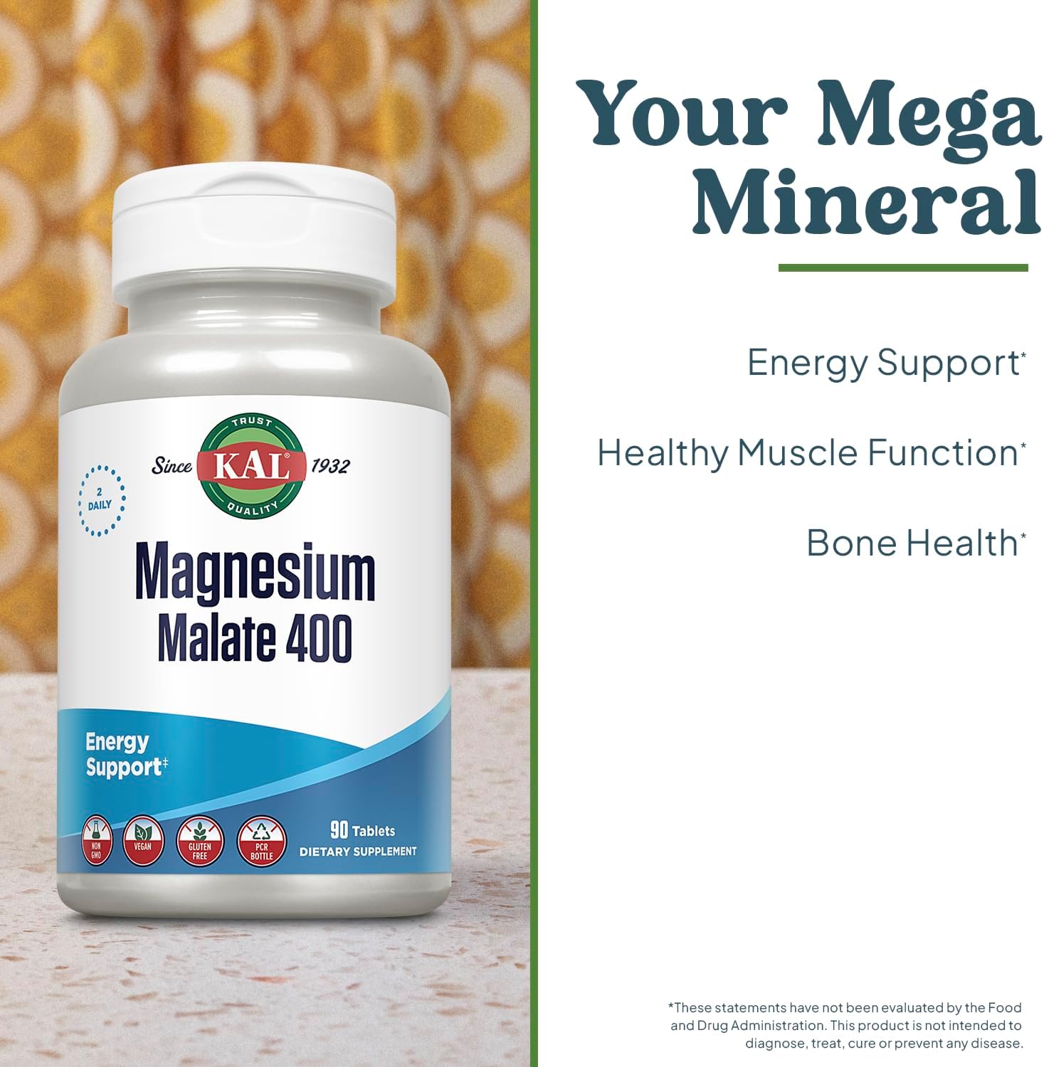 Cal Magnesium Malate 400 Dietary Supplement - 90 Tablets