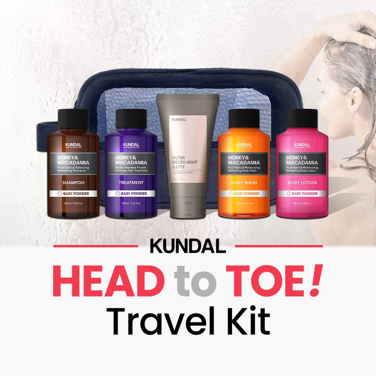 مجموعة السفر كوندال بالمسك الأبيض للعناية بالشعر والجسم – 5قطع