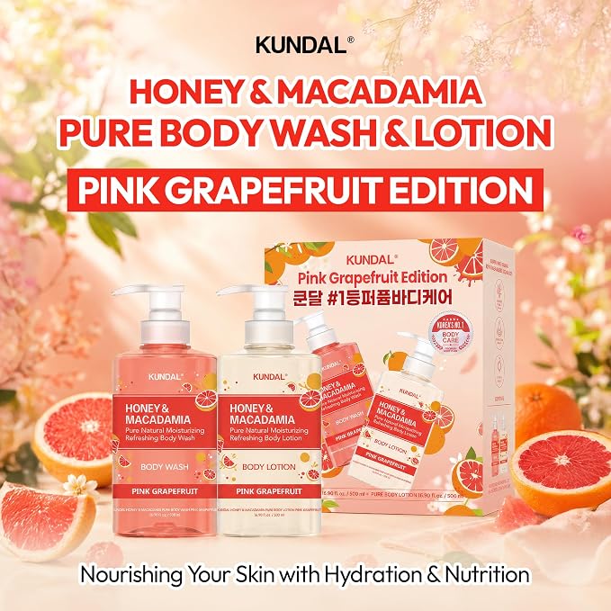 Kundal Pink Grapefruit Body Wash + Lotion Set – 2 Pieces