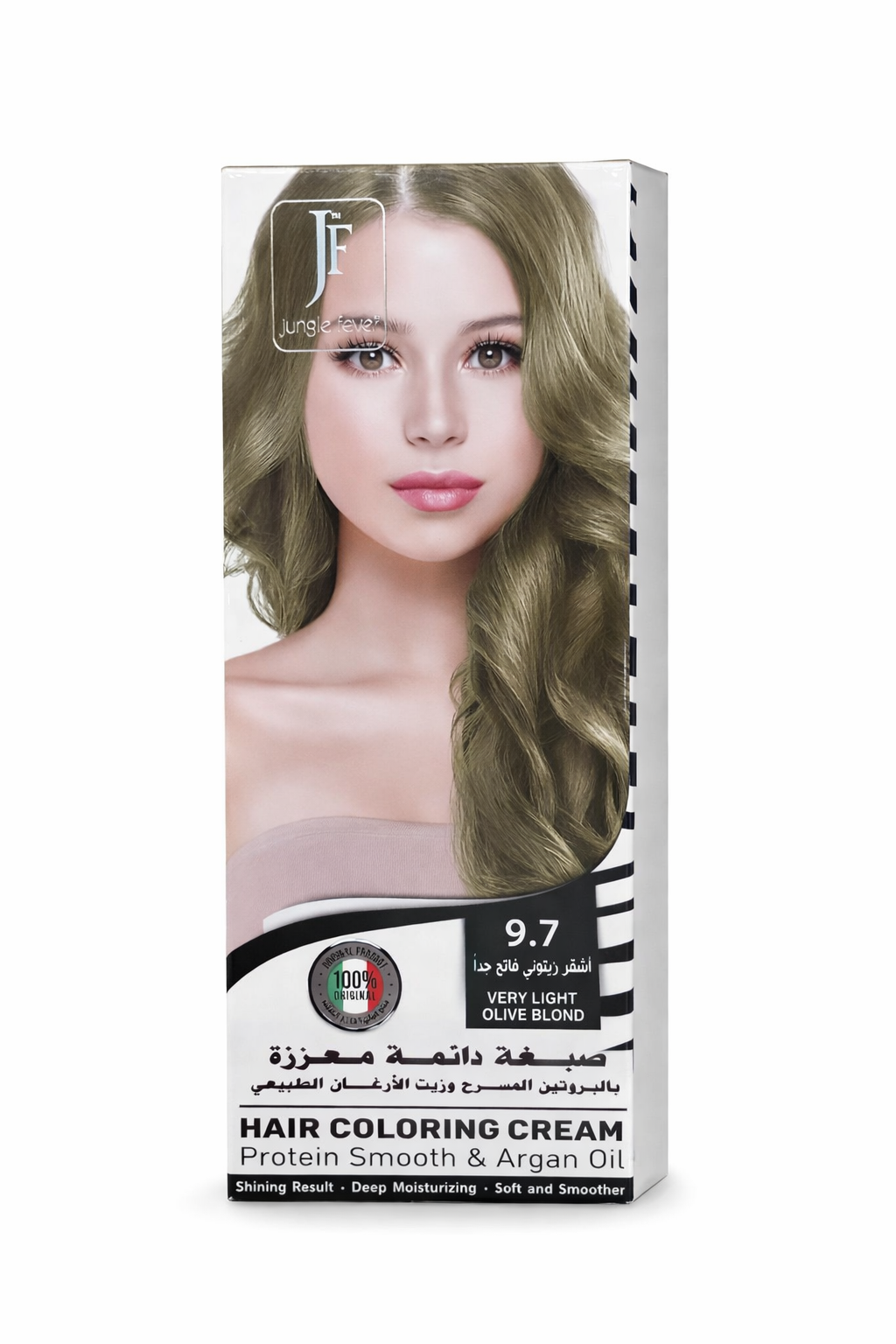 صبغة شعر دائمة معززة بزيت الارغان اشقر زيتوني فاتح جدا 9.7 من جنغل فيفر