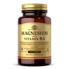 Magnesium with Vitamin B6 Supplement for Body Functions from Solgar - 250 Tablets