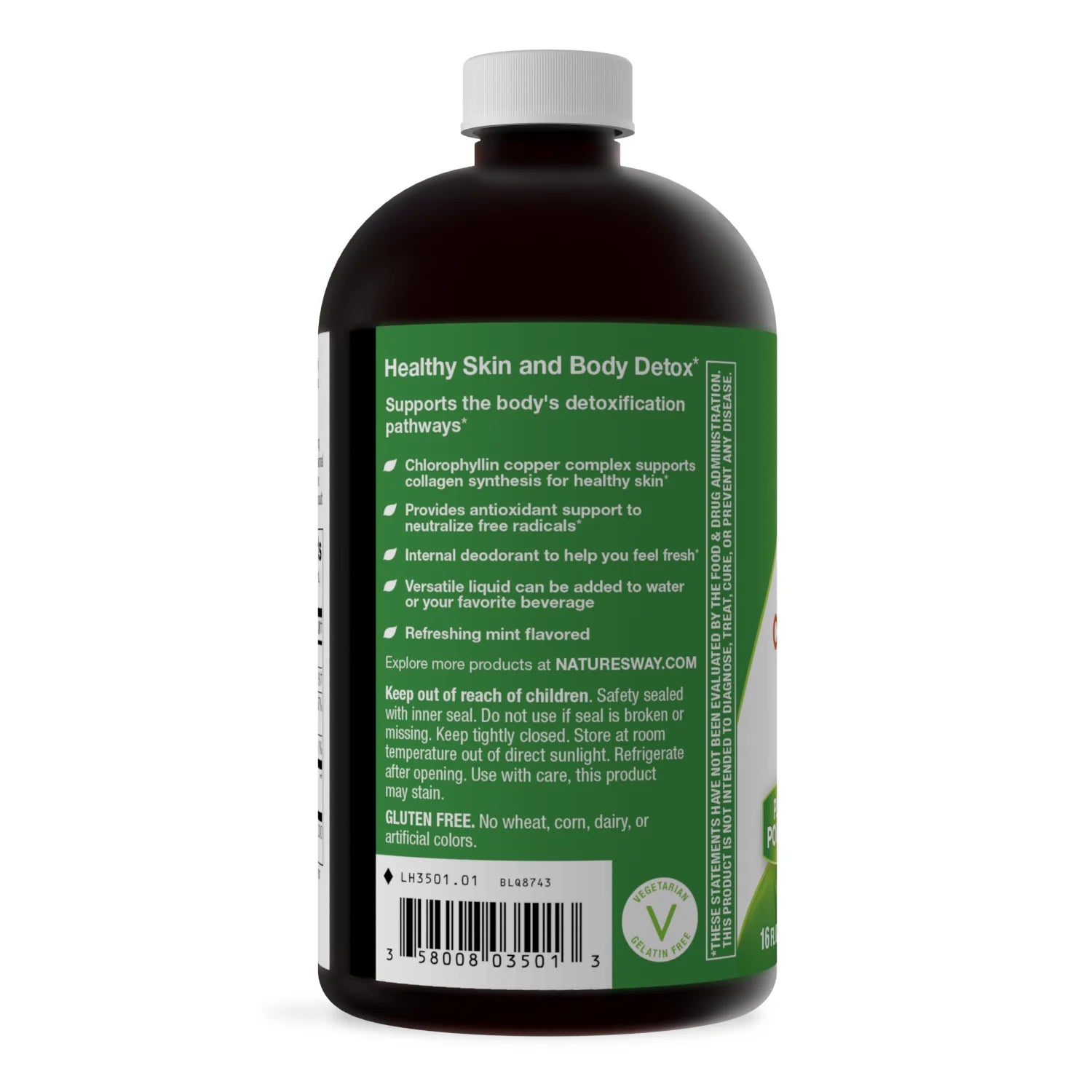 شراب كلوروفيل مكمل غذائي سائل بنكهة النعناع من نيتشرز واي – 480 مل