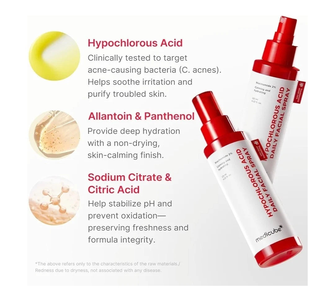 بخاخ الوجه اليومي بحمض الهيبوكلوروس مع النياسيناميد 2% لتهدئة وترطيب البشرة من ميديكيوب – 125 مل
